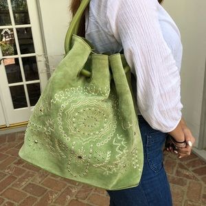 Donald Pliner Couture green suede beaded bag